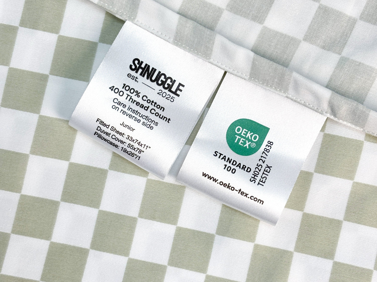 SHNUGGLE Extra Fitted Sheet- Sage Checker