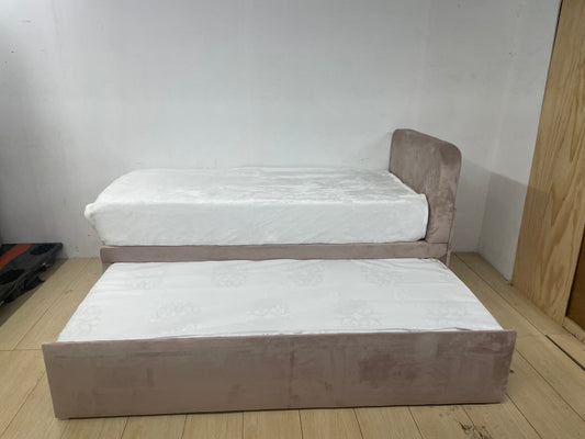 Dusky Pink Velvet Platform Trundle Bed
