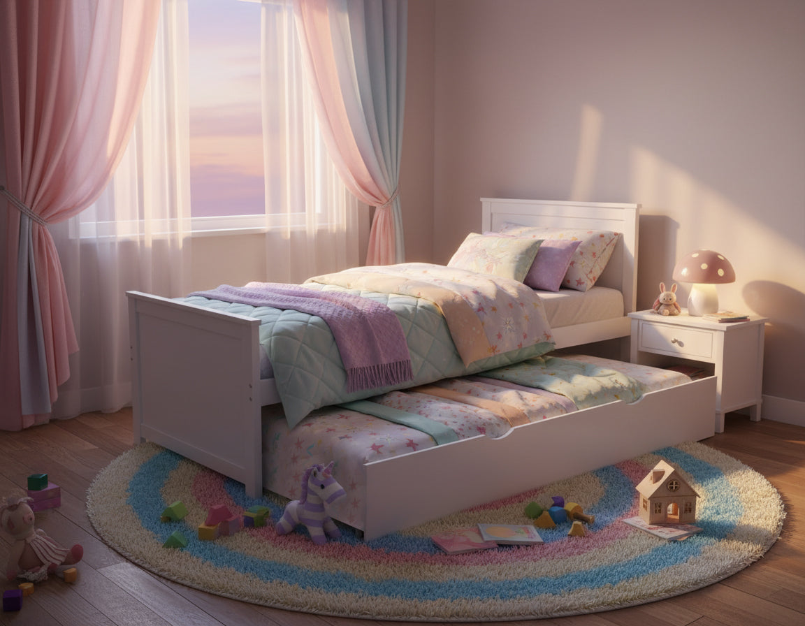 LYSA33" WHITE bed + trundle