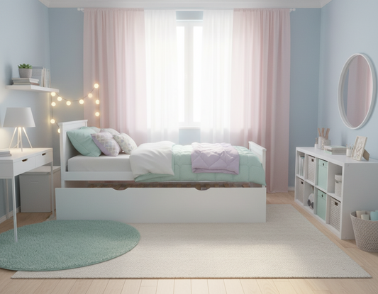 LYSA33" WHITE bed + trundle