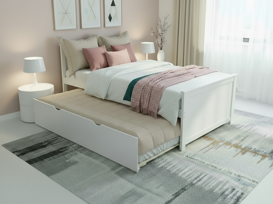 LYSA33"- WHITE Bed + Trundle