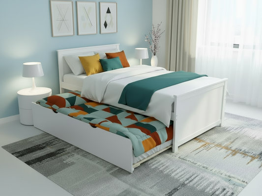 LYSA33" WHITE bed + trundle